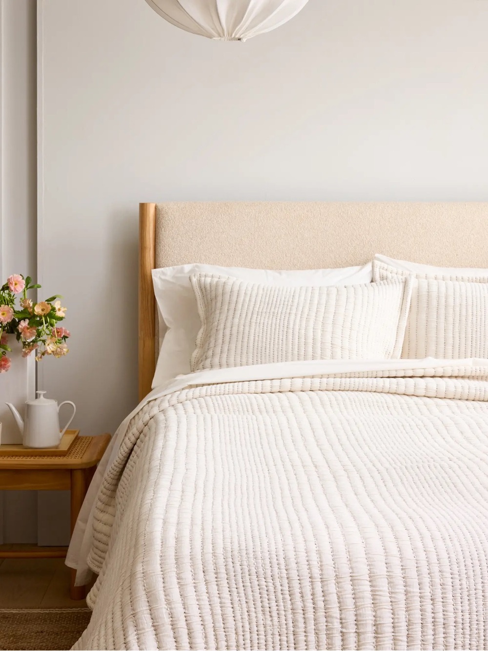 New Quince Organic Cotton Channel Stitch Coverlet Set King/CalKing Undyed $174 - Picture 3 of 9